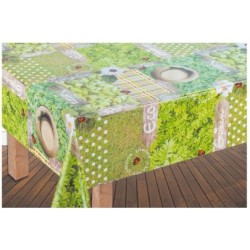 Nappe 140x140 toile cirée BigFlower kaki entretien éponge OekoTex